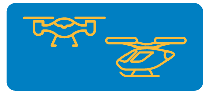 Symbole einer Drohne und eines städtischen Flugtaxis