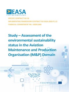 Omslag til "Assessment of the environmental sustainability status in the Aviation Maintenance and Production Organisation Domain"