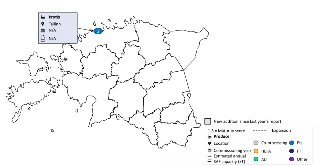 Map of SAF production facilities in Estonia.