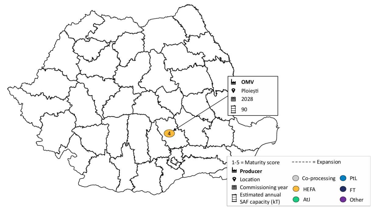  Map of SAF production facilities in Romania