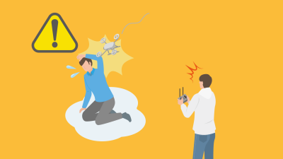 A drone pilot and a man being hit by a drone