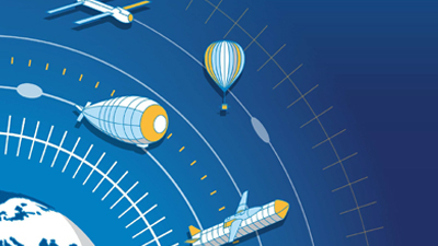 an illustration showing icones of vehicles in the higher airspace