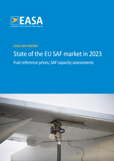 Report cover: State of the EU SAF market in 2023 — Fuel reference prices, SAF capacity assessments 
